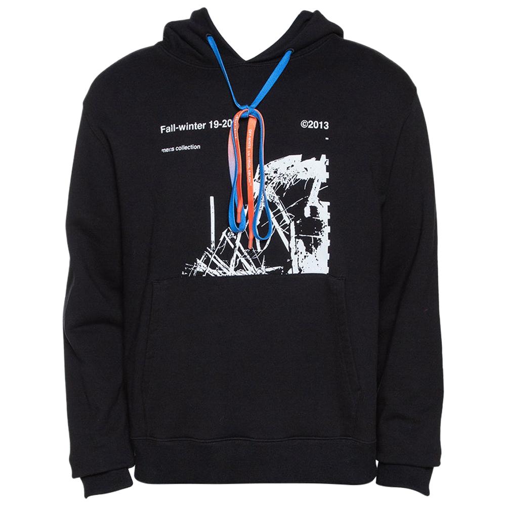 Black Knit Ruined Factory Print Hoodie 