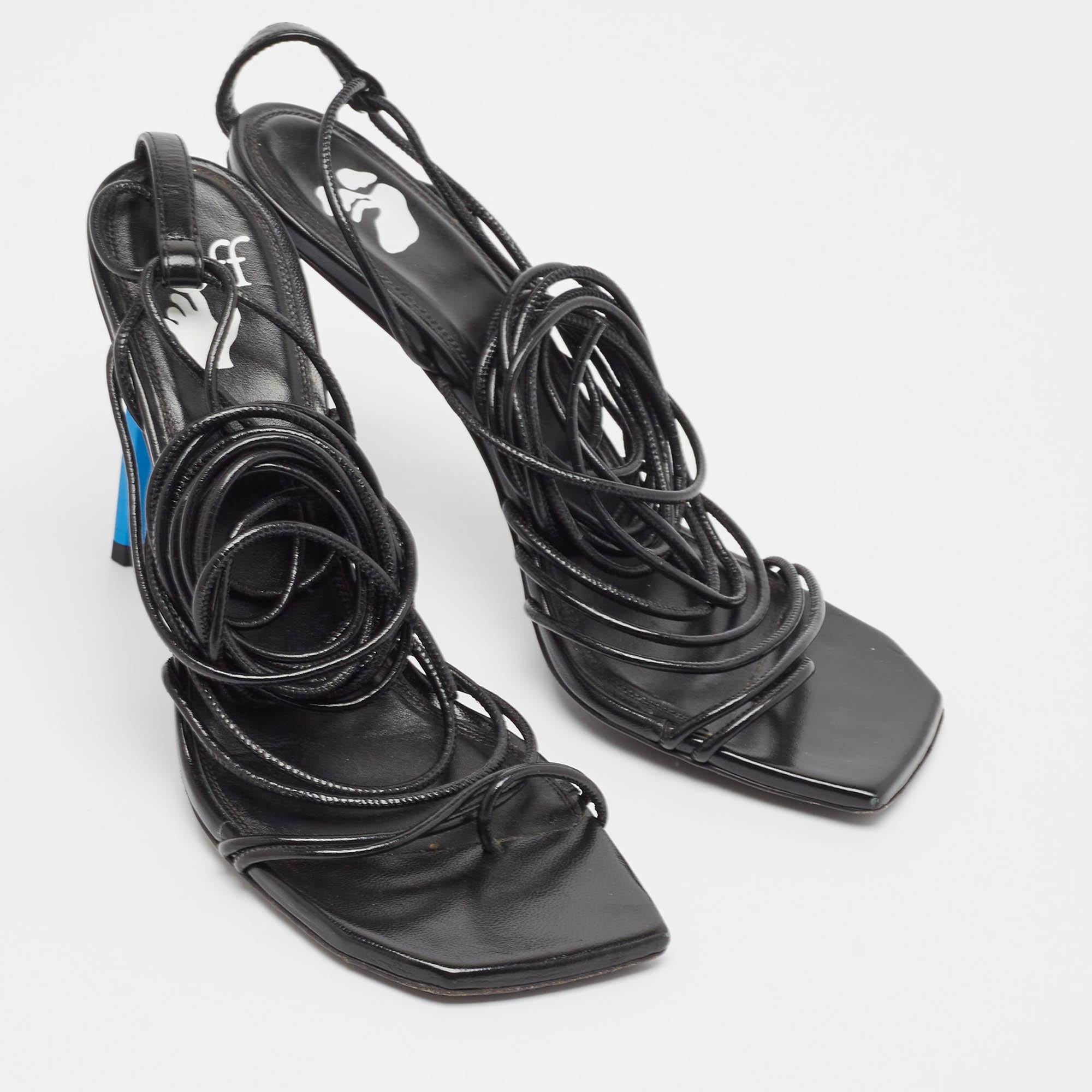 Women's Off-White Black Leather Ankle Strap Sandals Size 37 For Sale