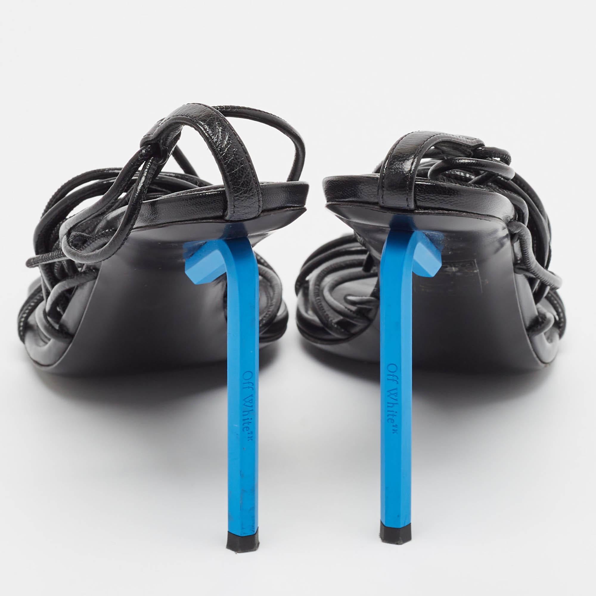 Off-White Black Leather Ankle Strap Sandals Size 37 For Sale 1
