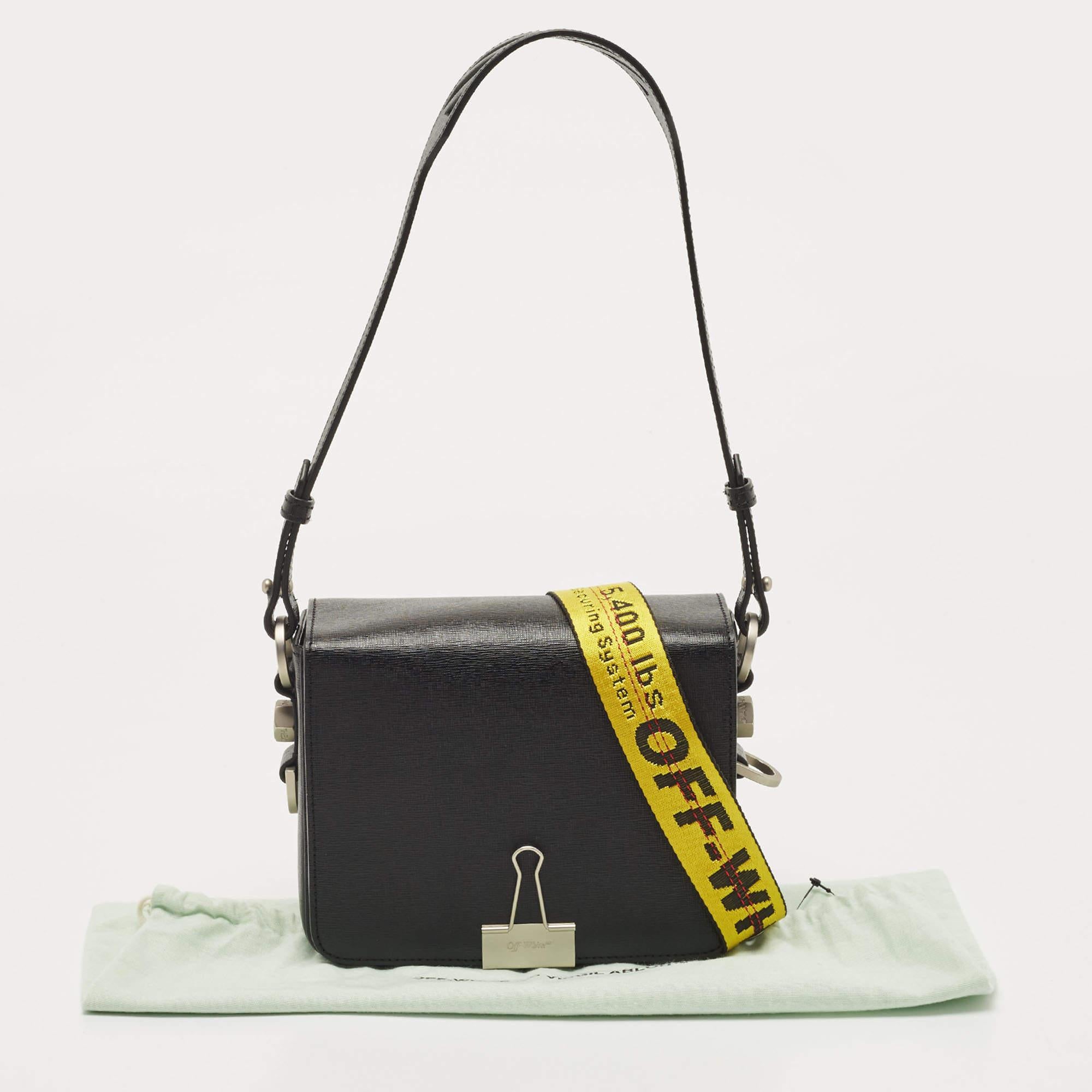 Off-White Black Leather Binder Clip Crossbody Bag 6
