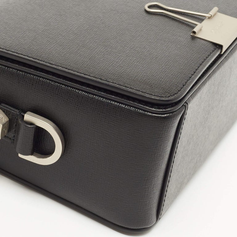 Off-White Black Leather Binder Clip Crossbody Bag For Sale at 1stDibs