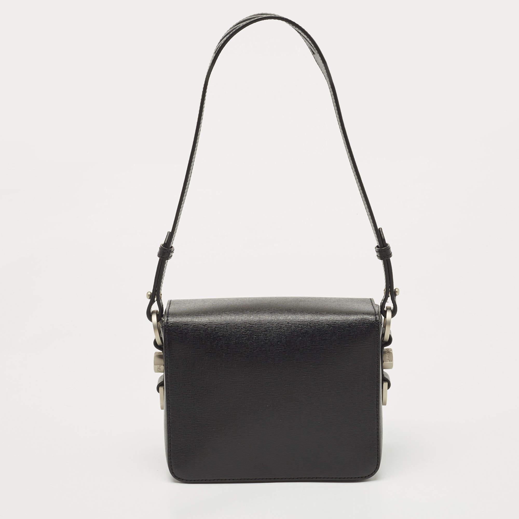 Off-White Black Leather Binder Clip Crossbody Bag 1