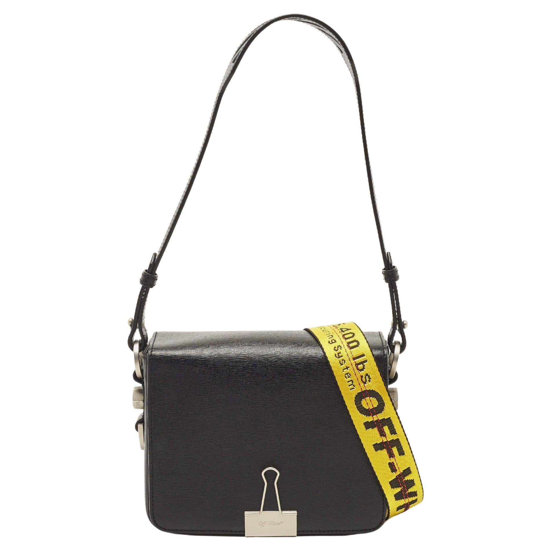 Off-White Black Leather Binder Clip Crossbody Bag For Sale at 1stDibs