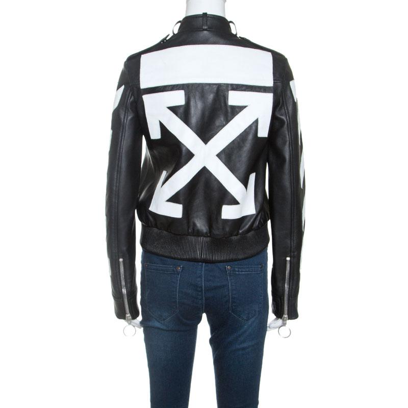The time to buy Off-White is now! We have here this gorgeous jacket made from leather and designed to help you nail a fashionable look at any time and on any day. The jacket features a full front zipper, pockets and white diagonal details on the