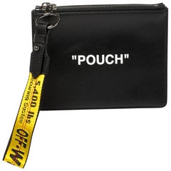 Off-White Black Leather Double Flat Wristlet Pouch