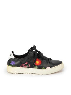 Off-White Black Leather Flower Embroidered Trainers Size IT 35
