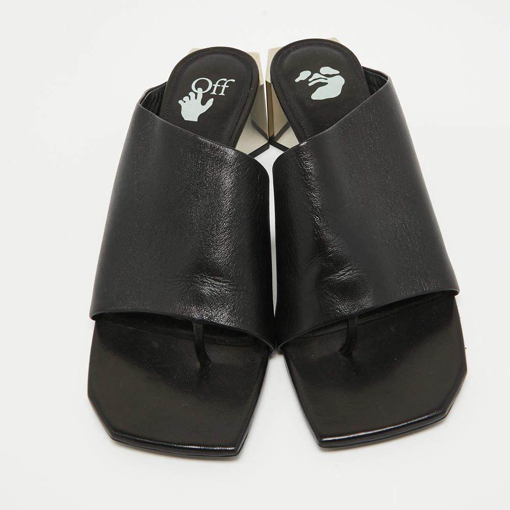 Off-White Black Leather Hexnut Slide Sandals Size 40 In Excellent Condition For Sale In Dubai, Al Qouz 2