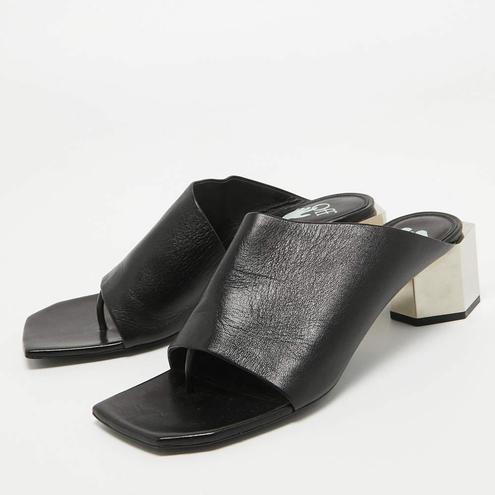 Off-White Schwarze Slide-Sandalen aus Leder aus Hexnussholz Größe 40 Damen