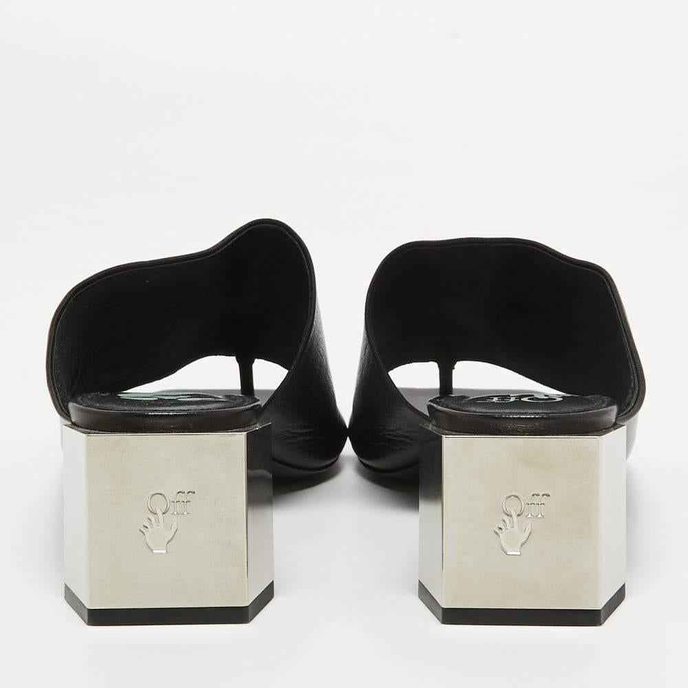 Off-White Schwarze Slide-Sandalen aus Leder aus Hexnussholz Größe 40 1