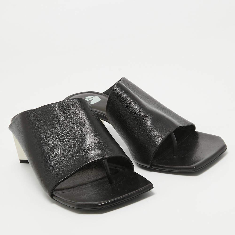 Off-White Schwarze Slide-Sandalen aus Leder aus Hexnussholz Größe 40 2