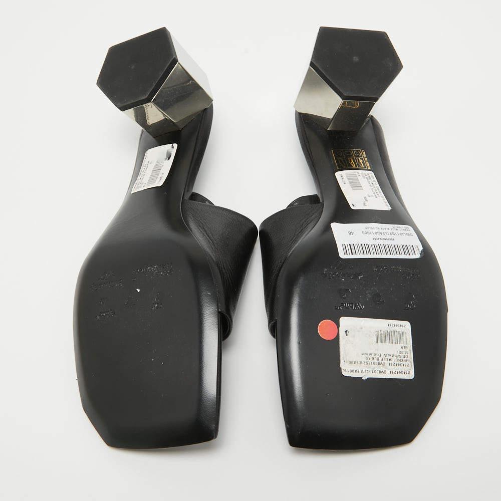 Off-White Schwarze Slide-Sandalen aus Leder aus Hexnussholz Größe 40 3