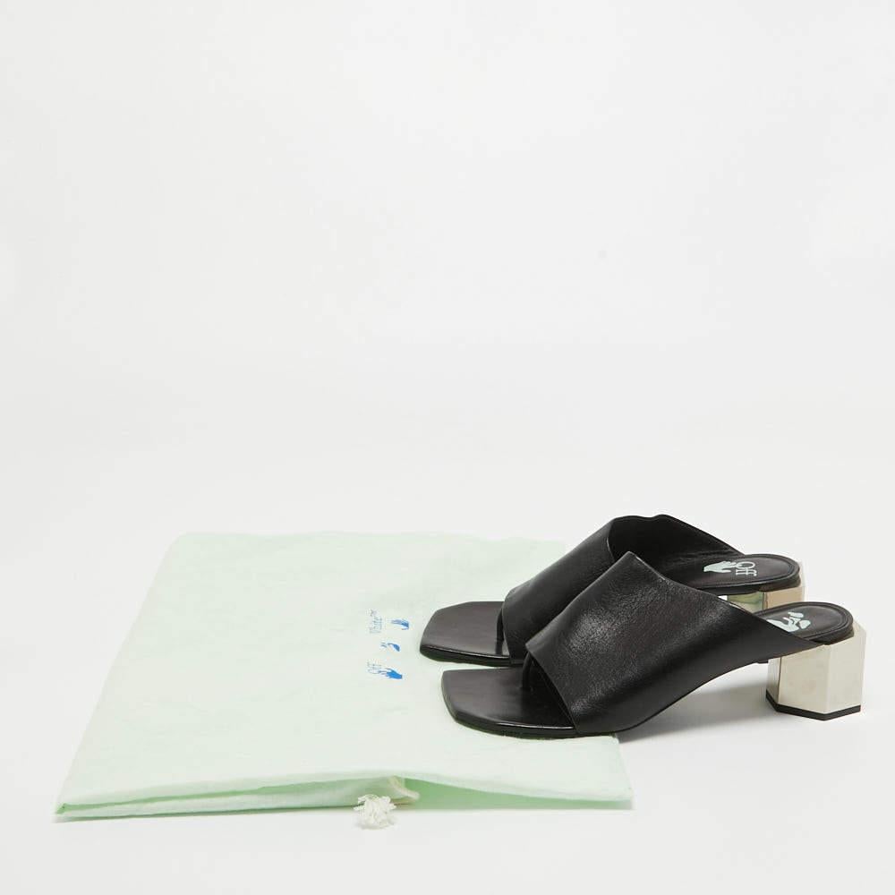 Off-White Schwarze Slide-Sandalen aus Leder aus Hexnussholz Größe 40 5