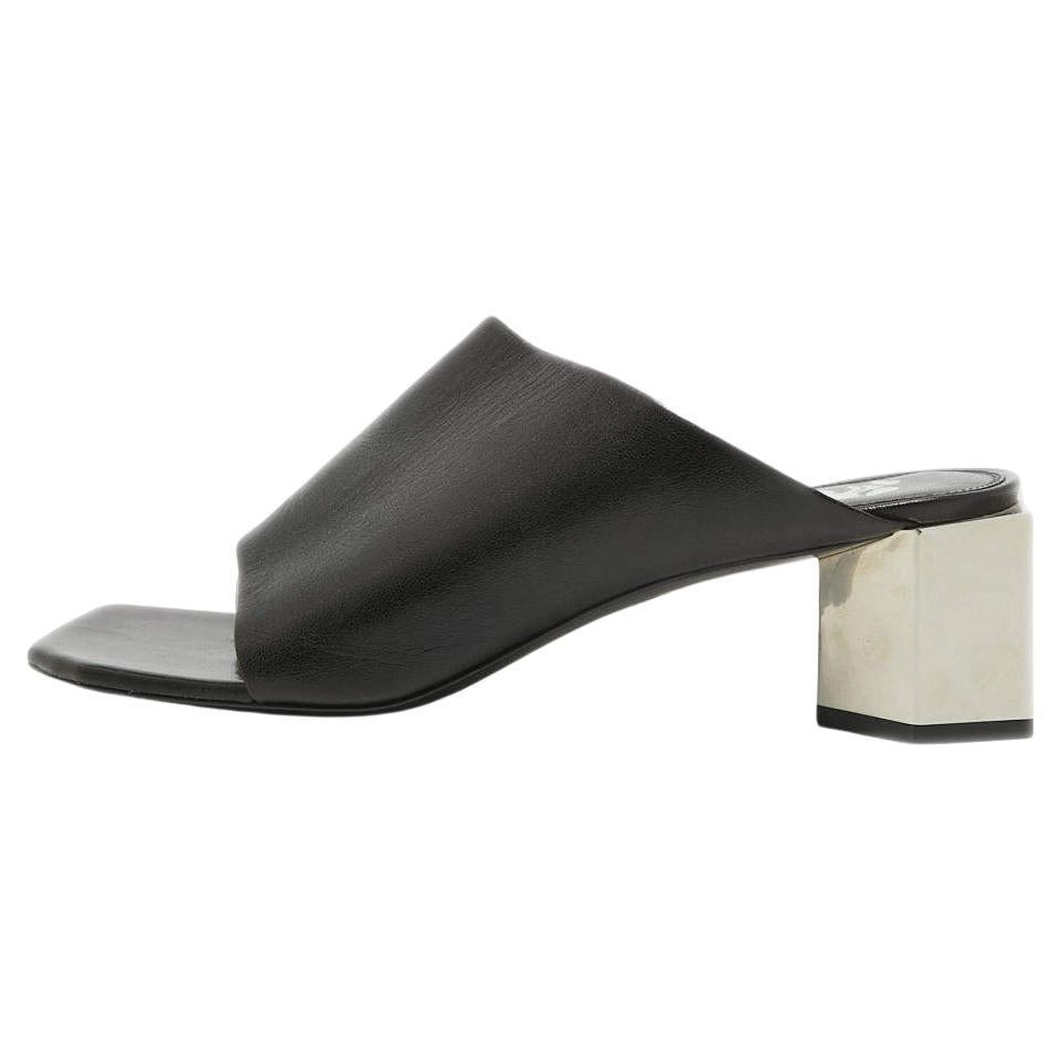 Off-White Schwarze Slide-Sandalen aus Leder aus Hexnussholz Größe 40