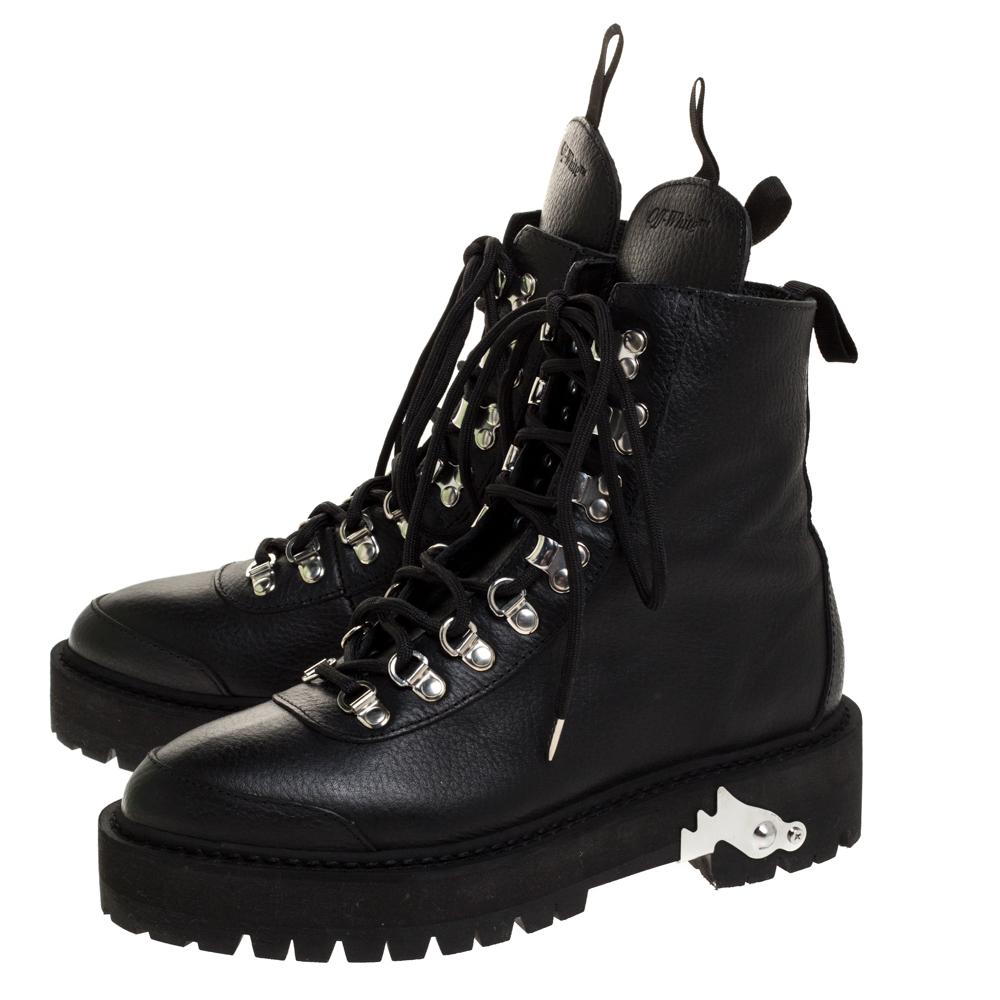 Off-White Black Leather Hiking Boots Size 38 1