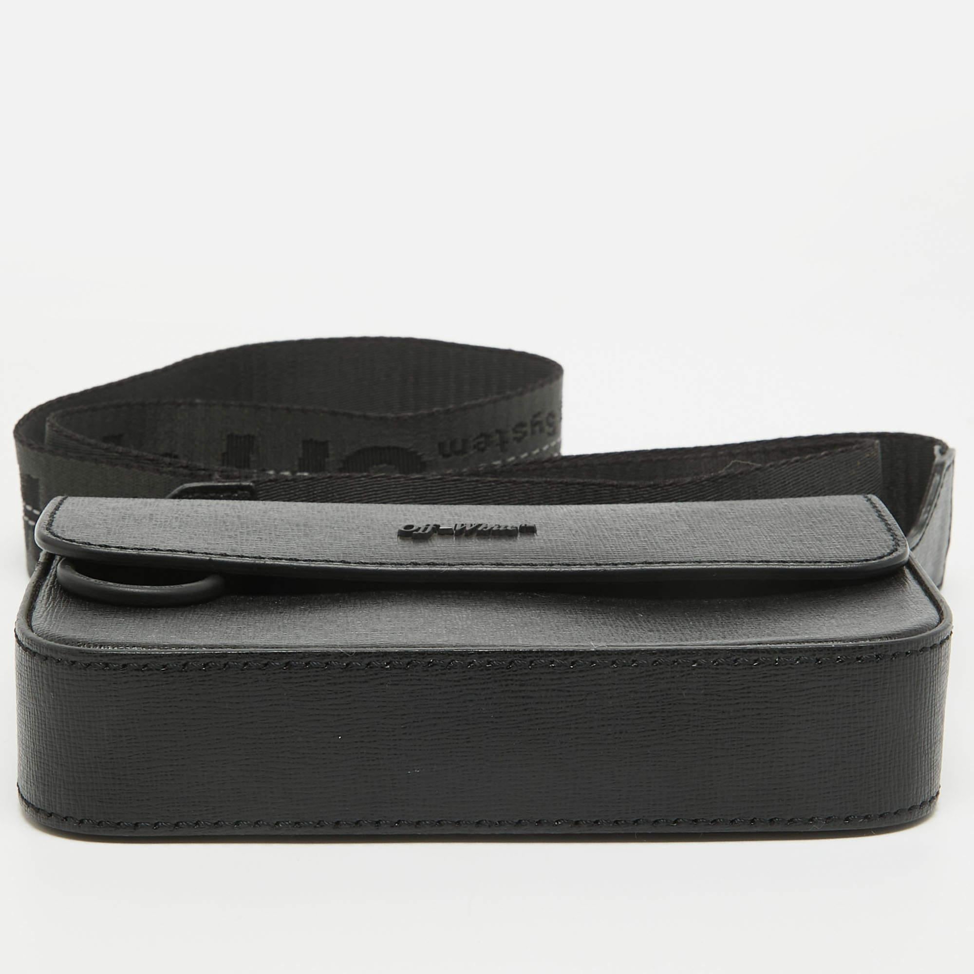 Off-White Black Leather Mini Flap Crossbody Bag In Good Condition In Dubai, Al Qouz 2