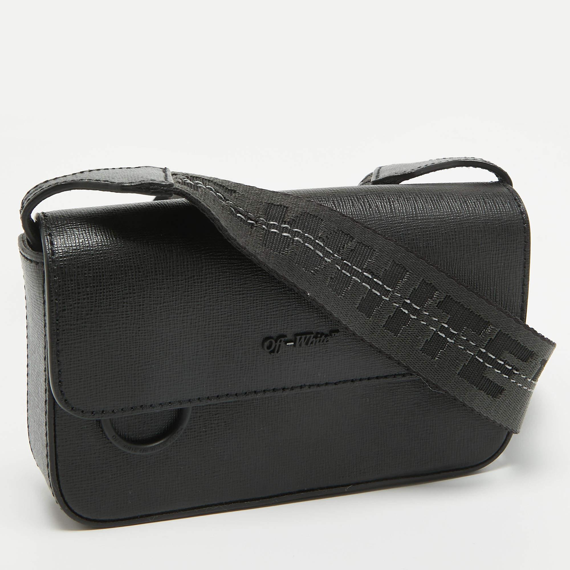 Off-White Black Leather Mini Flap Crossbody Bag For Sale 5