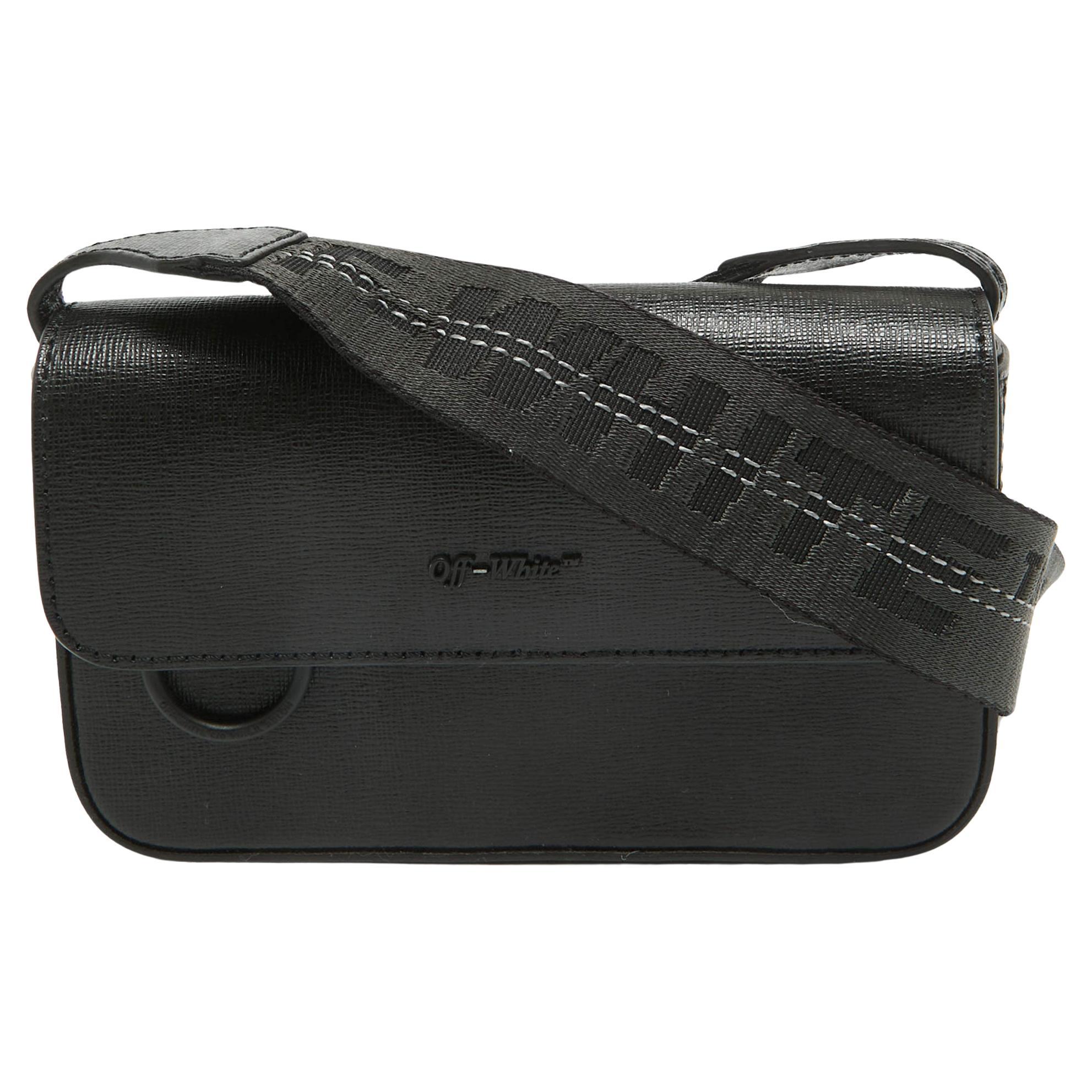 Off-White Black Leather Mini Flap Crossbody Bag For Sale