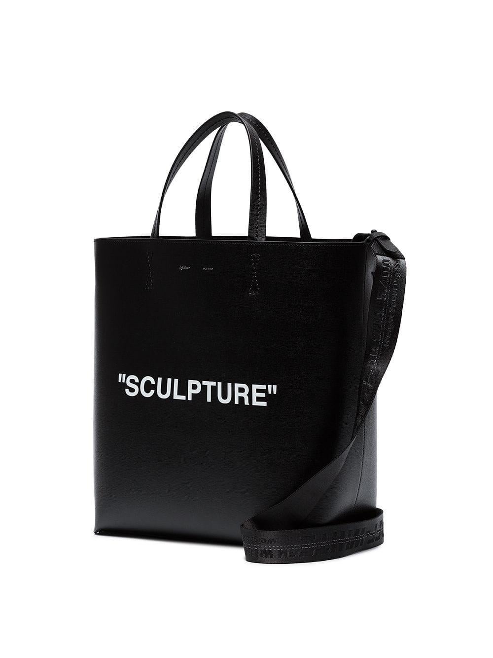 Women's Off-White Black Leather Sculpture Tote Bag one size