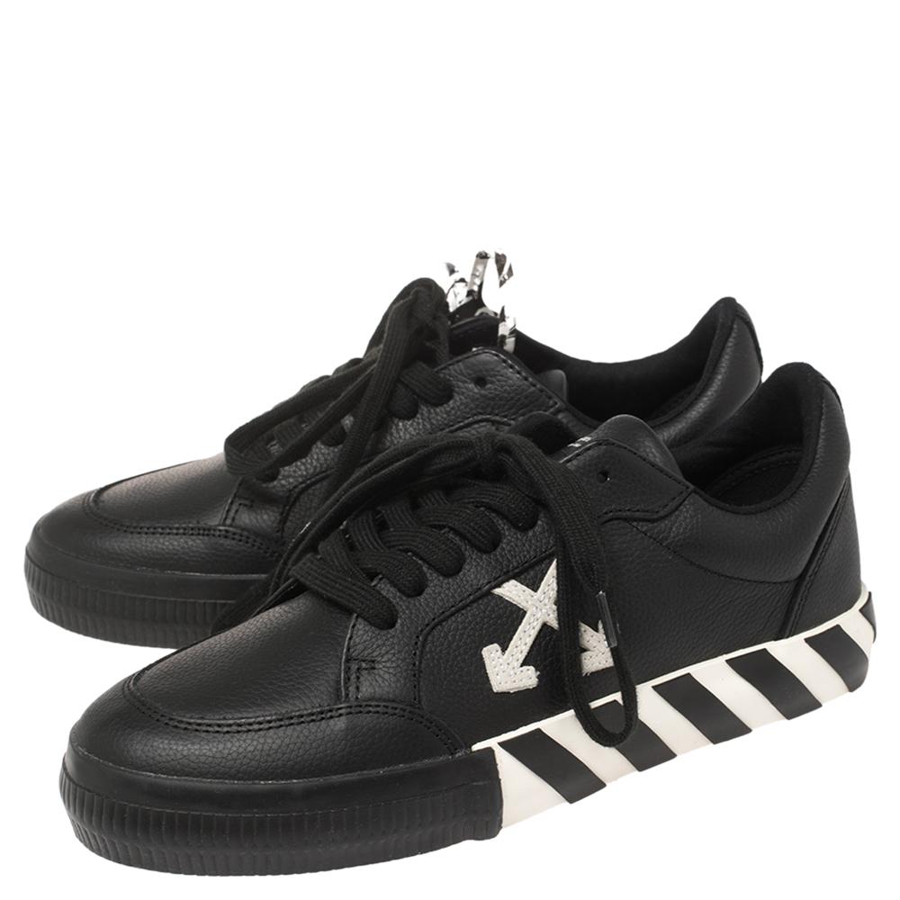 Women's Off-White Black Leather Vulcanized Low Top Sneakers Size 40