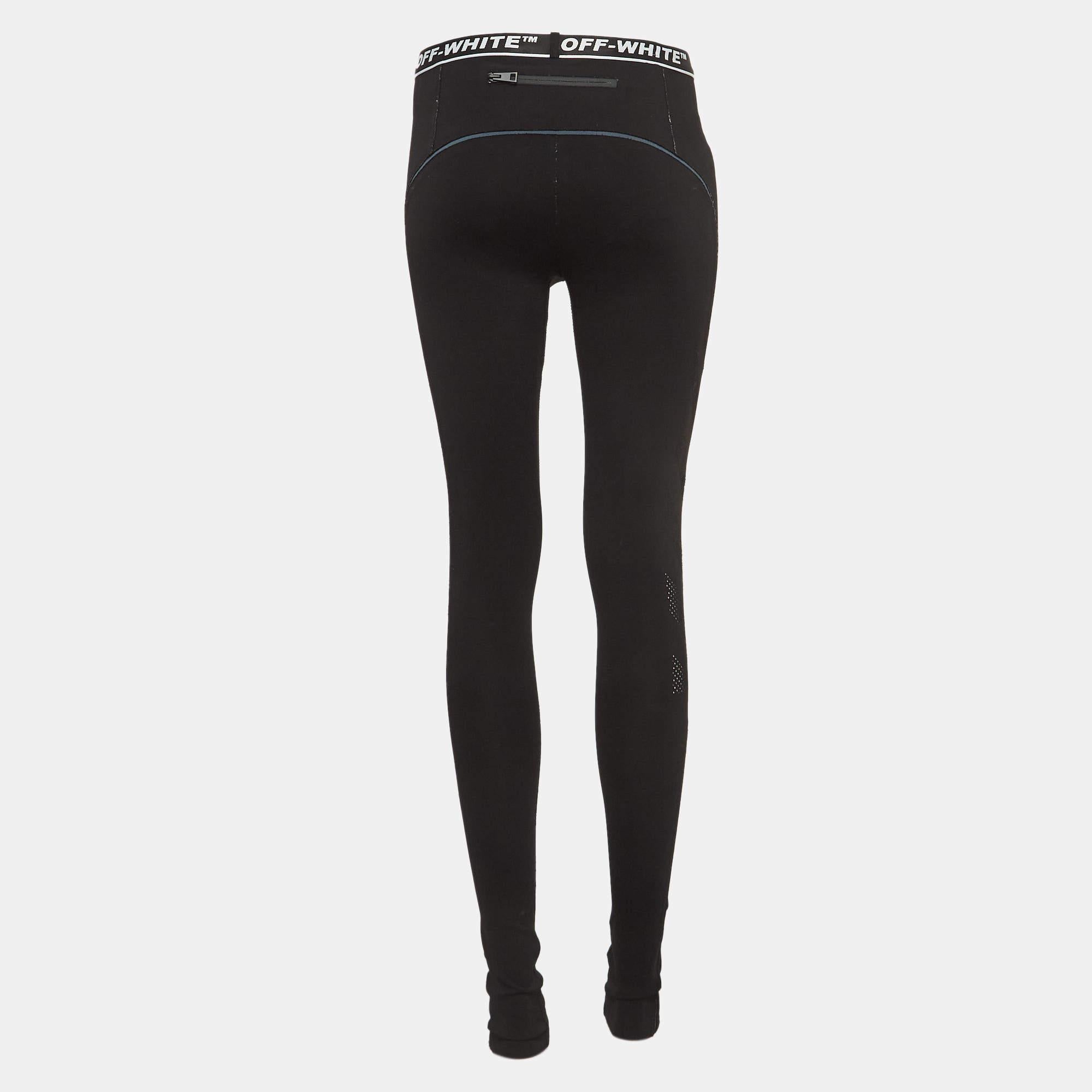 Off-White Black Logo Intarsia Knit Active Wear Leggings M In Good Condition For Sale In Dubai, Al Qouz 2