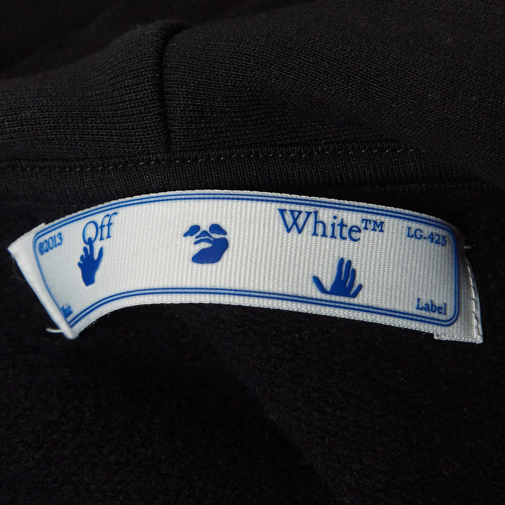 Men's Off-White Black Logo Print Cotton Knit Hoodie S