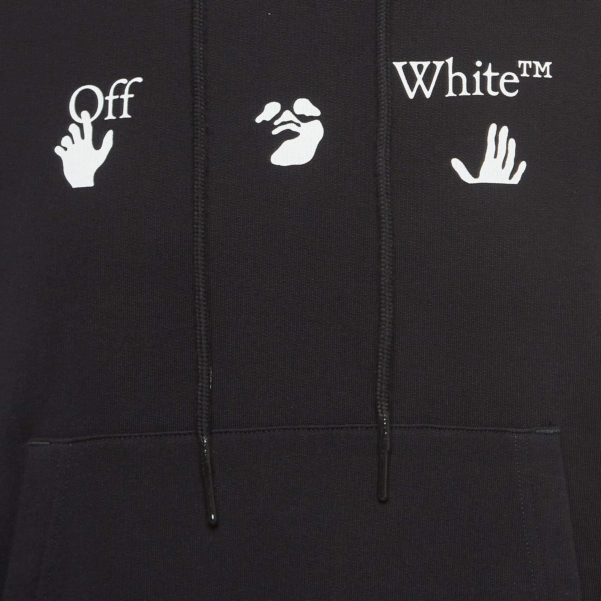 Off-White Black Logo Print Cotton Knit Hoodie S 1