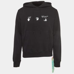 Off-White Black Logo Print Cotton Knit Hoodie S