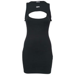 Mini abito in cotone a coste con stampa logo nero di Off-White S.S. White