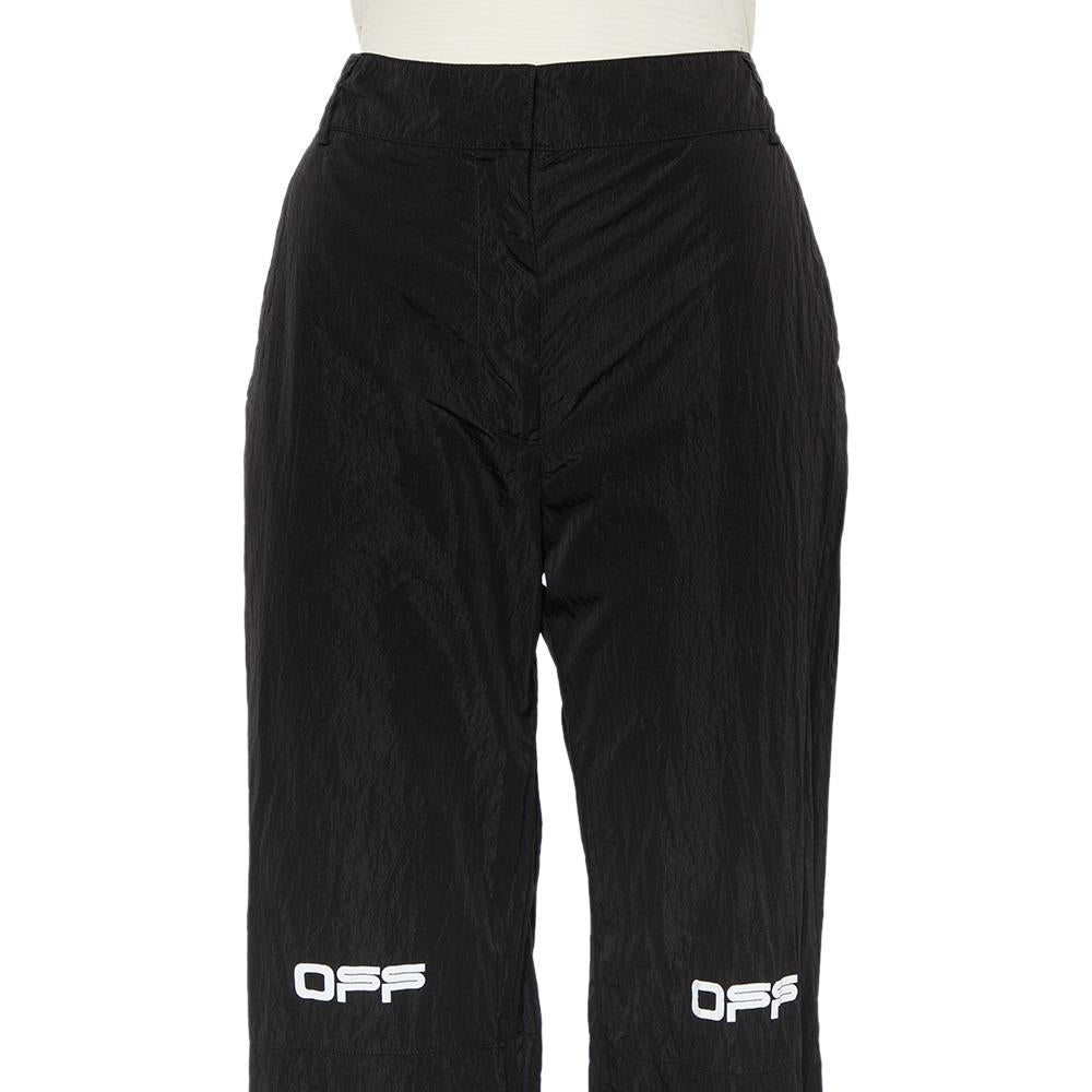 Off-White Black Logo Printed Synthetic Paneled Trousers L In Good Condition In Dubai, Al Qouz 2