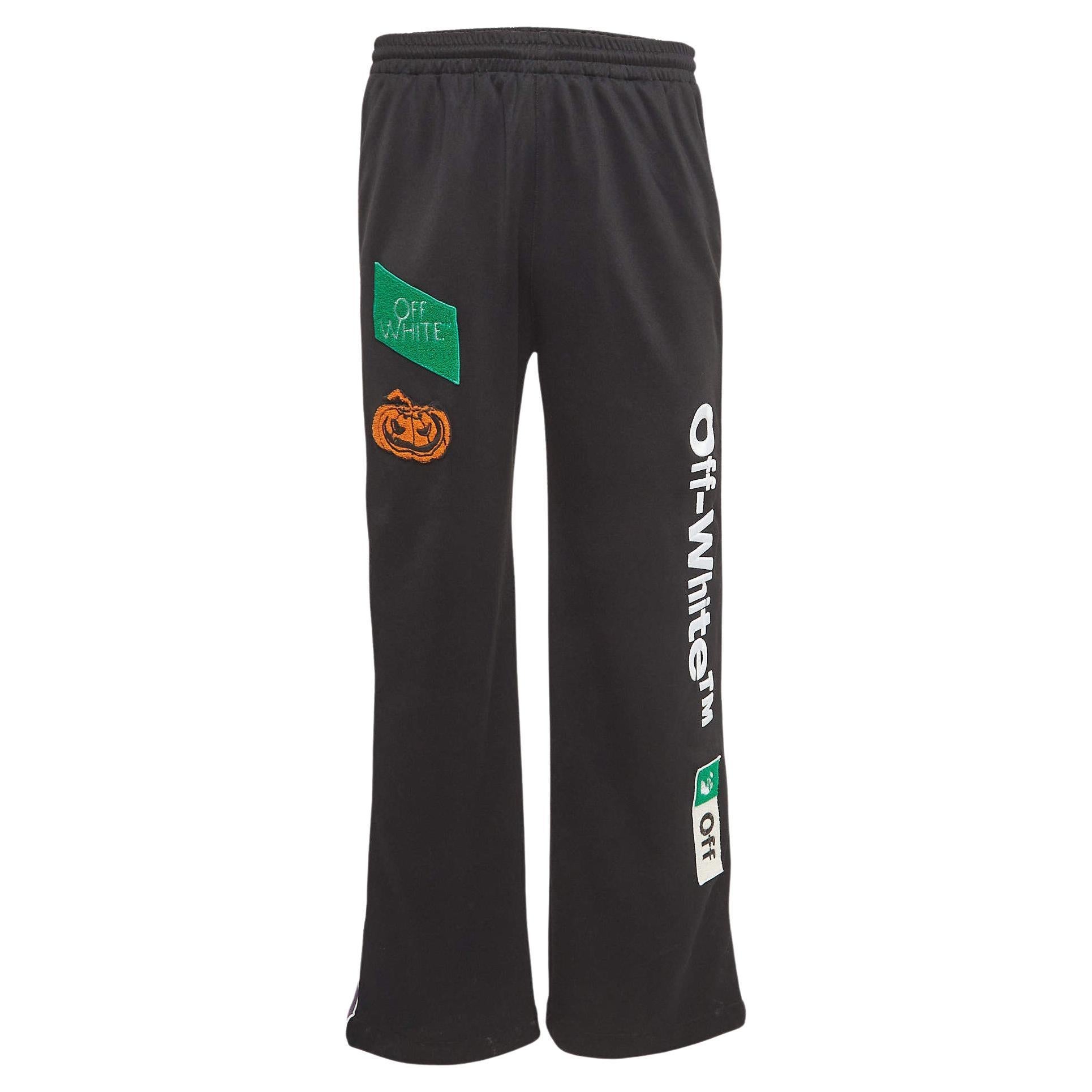 Off-White Black Multi Logo Patch Jersey Skate Track Pants S For Sale