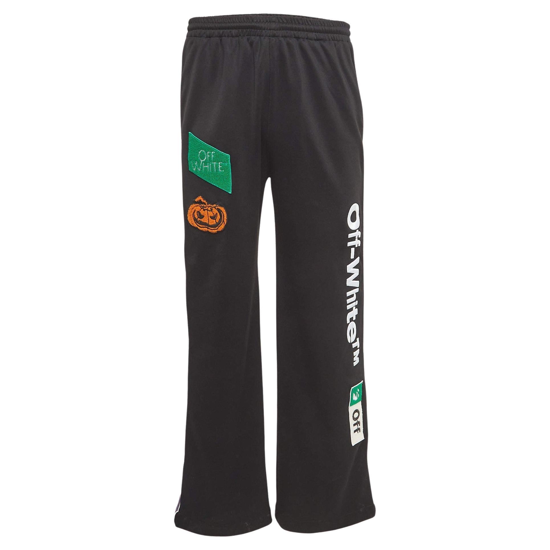 Off-White Black Multi Logo Patch Jersey Skate Track Pants S en vente