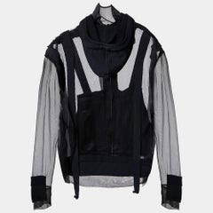 Off-White Black Organza & Knit Hoodie Zip-Up Jacket M