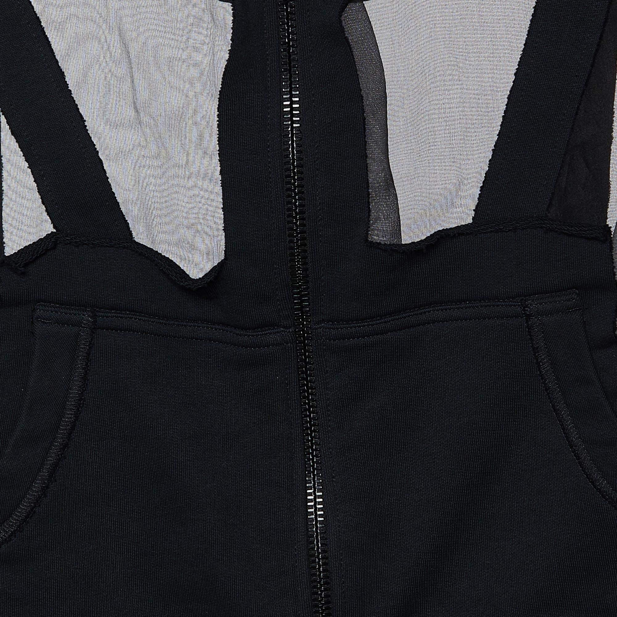 Nero Off-White - Giacca con cappuccio e zip in organza e maglia nera - M. I. in vendita