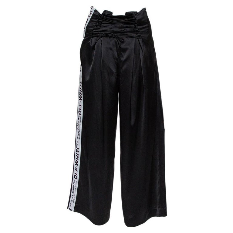 OffWhite Black Satin Corsetry Striped Track Pants S at 1stDibs
