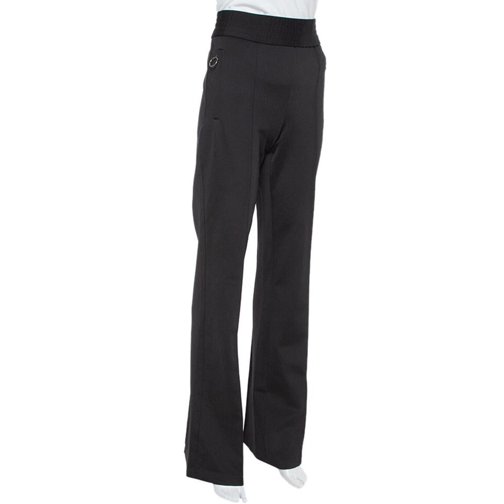Off-White Black Stretch Knit Flared Silhouette Track Pants L In Excellent Condition In Dubai, Al Qouz 2