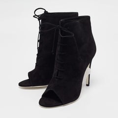 Off-White Black Suede Open Toe Lace Up Ankle Booties Size 39