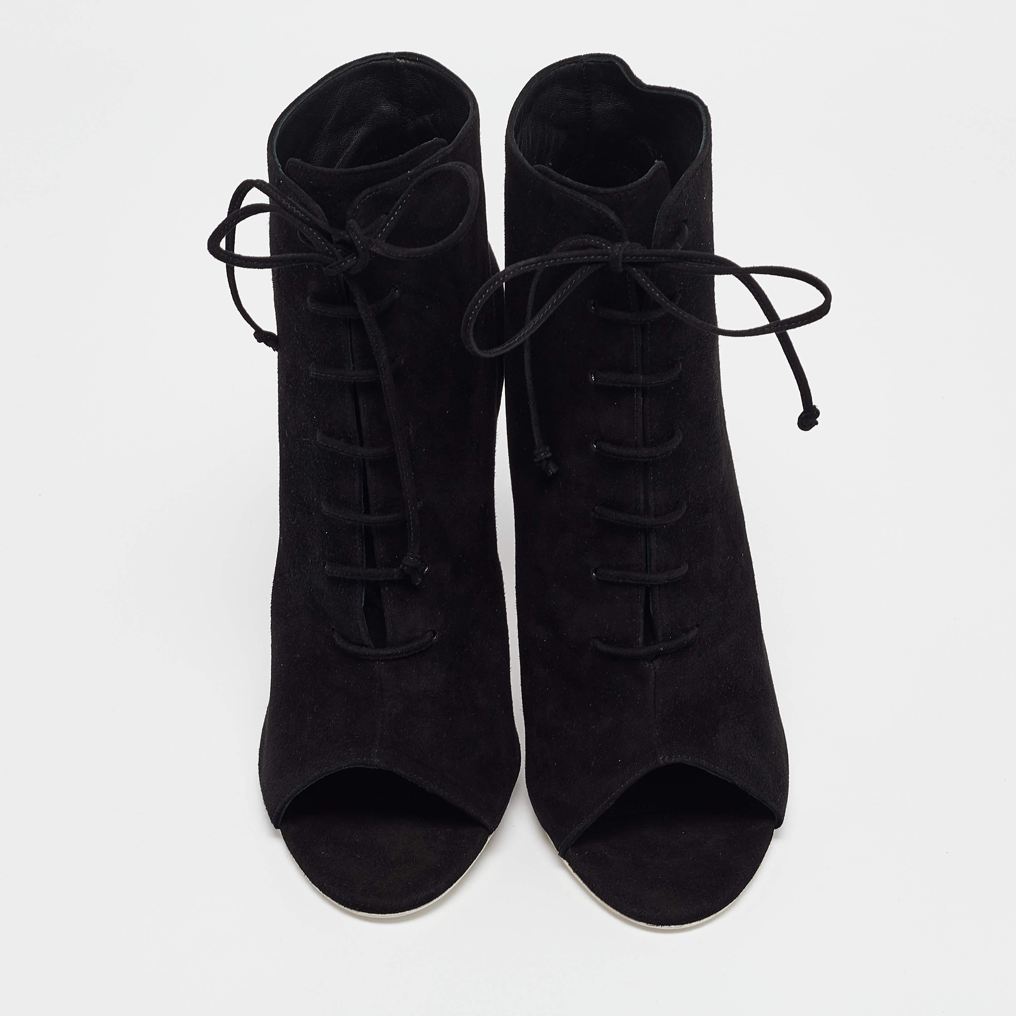 Noir Off-White - Bottines en daim noir à bout ouvert et à lacets - Taille 39 en vente