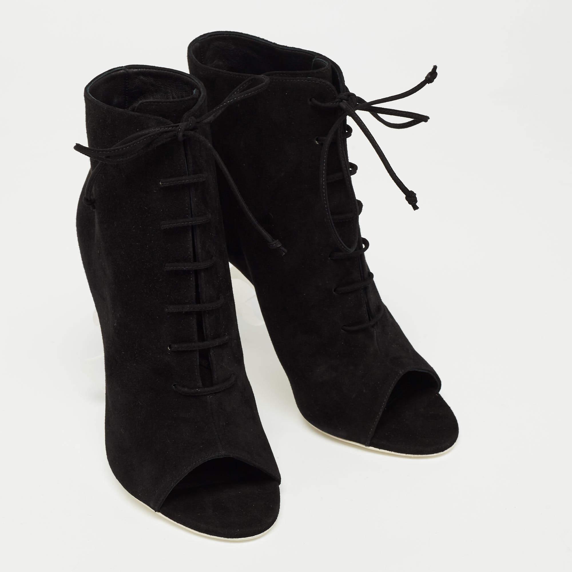 Off-White Black Suede Open Toe Lace Up Ankle Booties Size 39 In New Condition For Sale In Dubai, Al Qouz 2