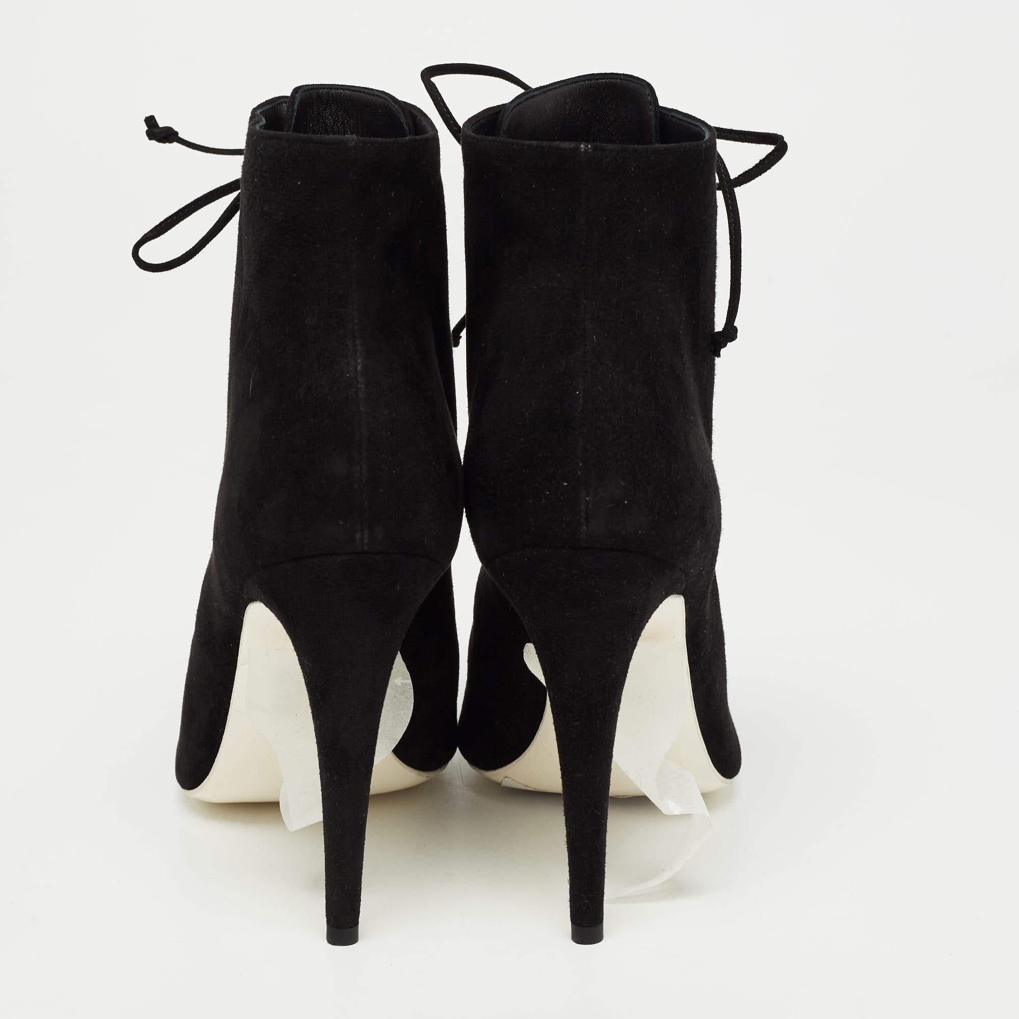Off-White Black Suede Open Toe Lace Up Ankle Booties Size 39 For Sale 2
