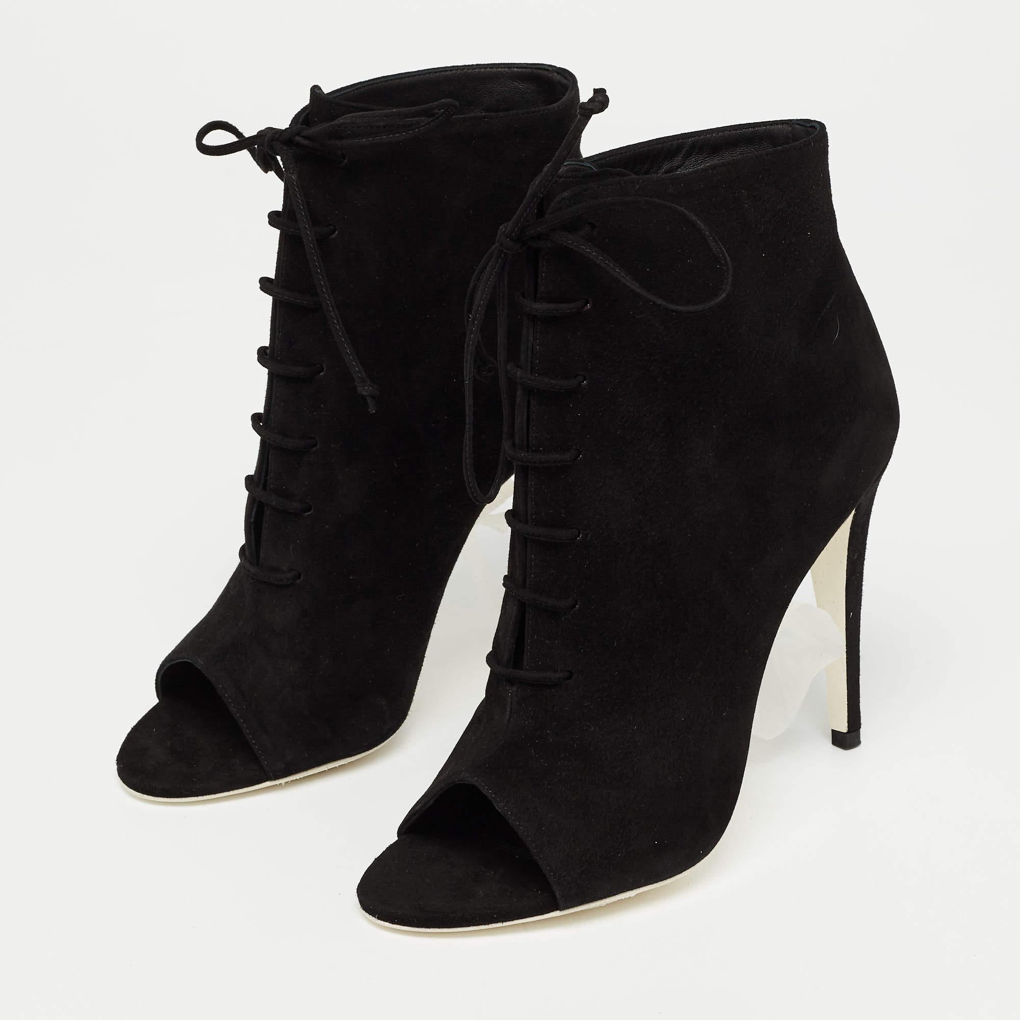 Off-White Black Suede Open Toe Lace Up Ankle Booties Size 39 For Sale 4