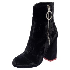 Off-White Black Velvet Block Heel Ankle Boots Size 35