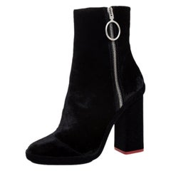 Off-White Black Velvet Block Heel Ankle Boots Size 38