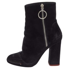 Off-White Black Velvet Block Heel Ankle Boots Size 39