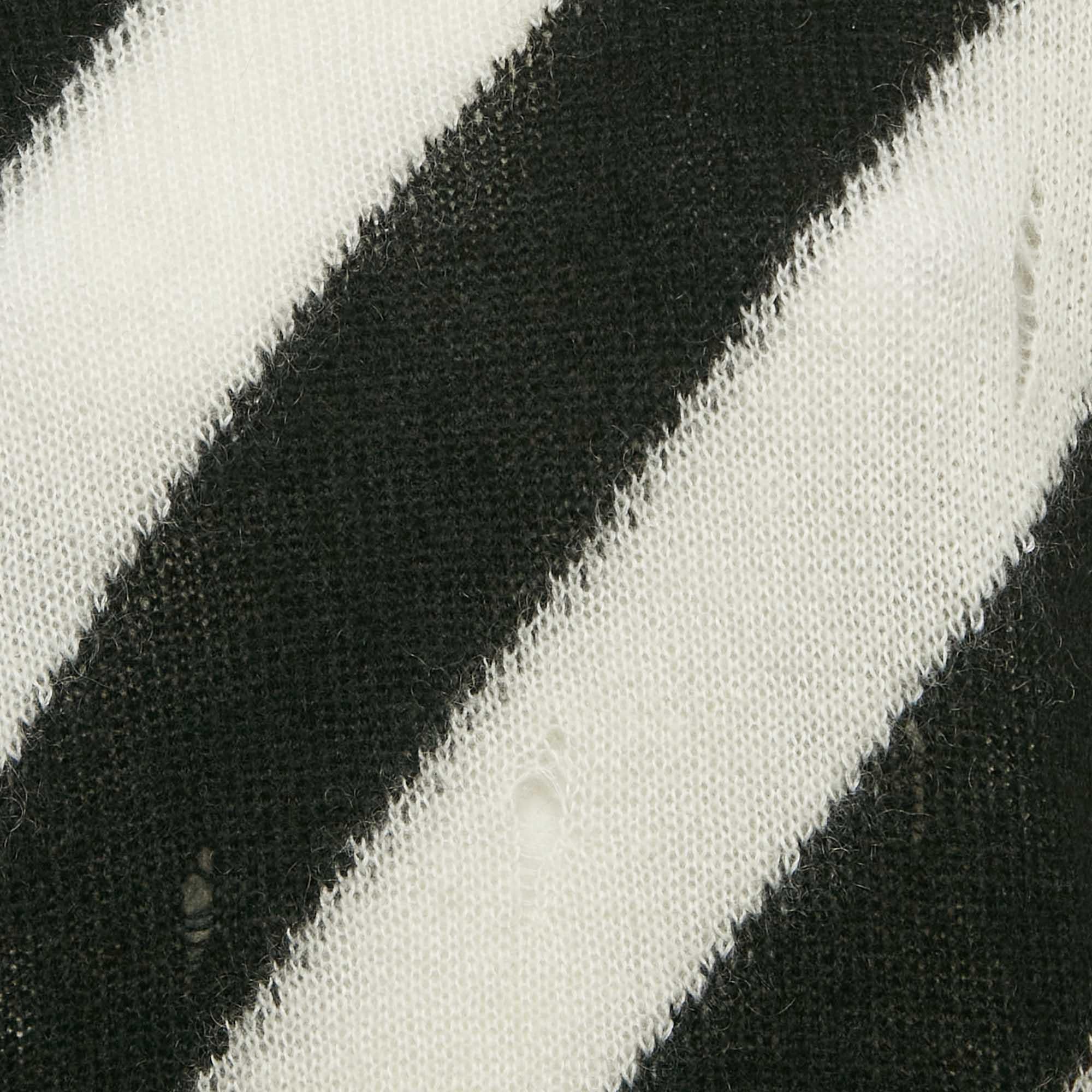 Beige Off-White Black/White Diag Ribbed Mohair Sweater M For Sale