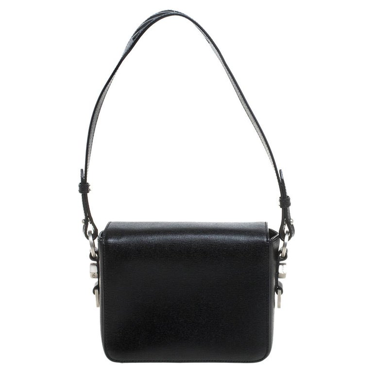 OffWhite Black/White Diagonal Print Leather Binder Clip Crossbody Bag