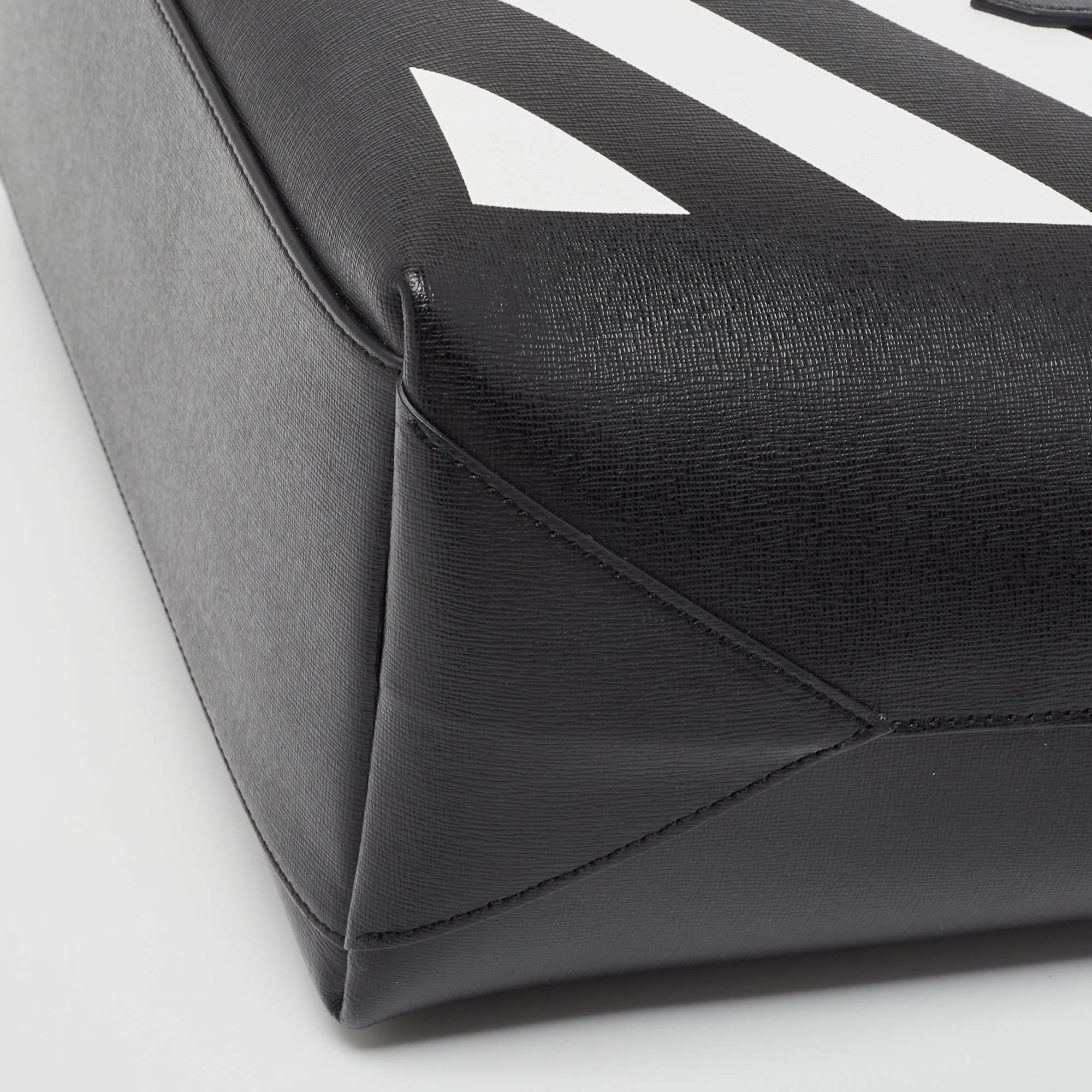 Off-White Black/White Diagonal Print Leather Binder Tote 9