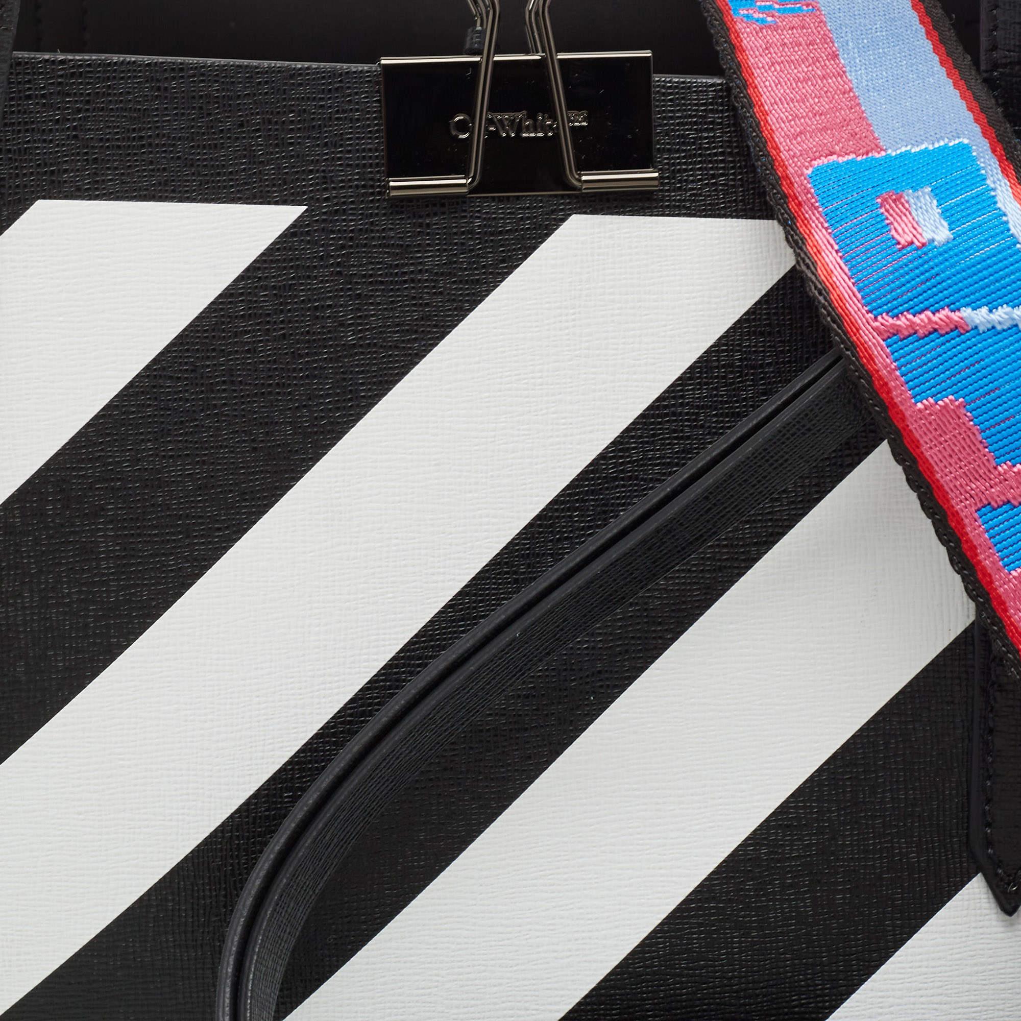 Off-White Black/White Diagonal Print Leather Binder Tote 5