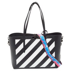 Off-White Schwarz/Weiß Diagonal Print Leder Binder Tote