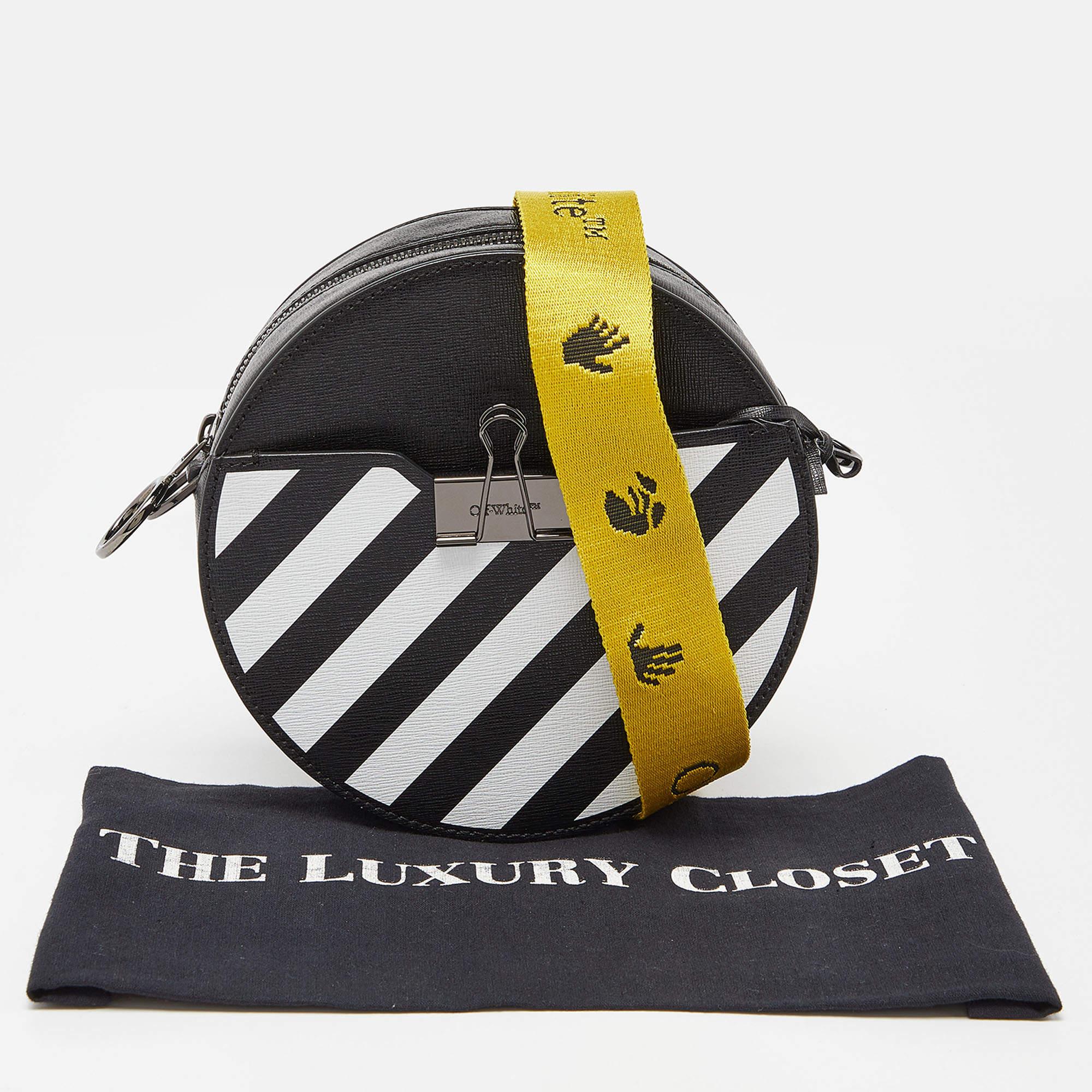 Off-White Black/White Diagonal Striped Leather Round Crossbody Bag 7