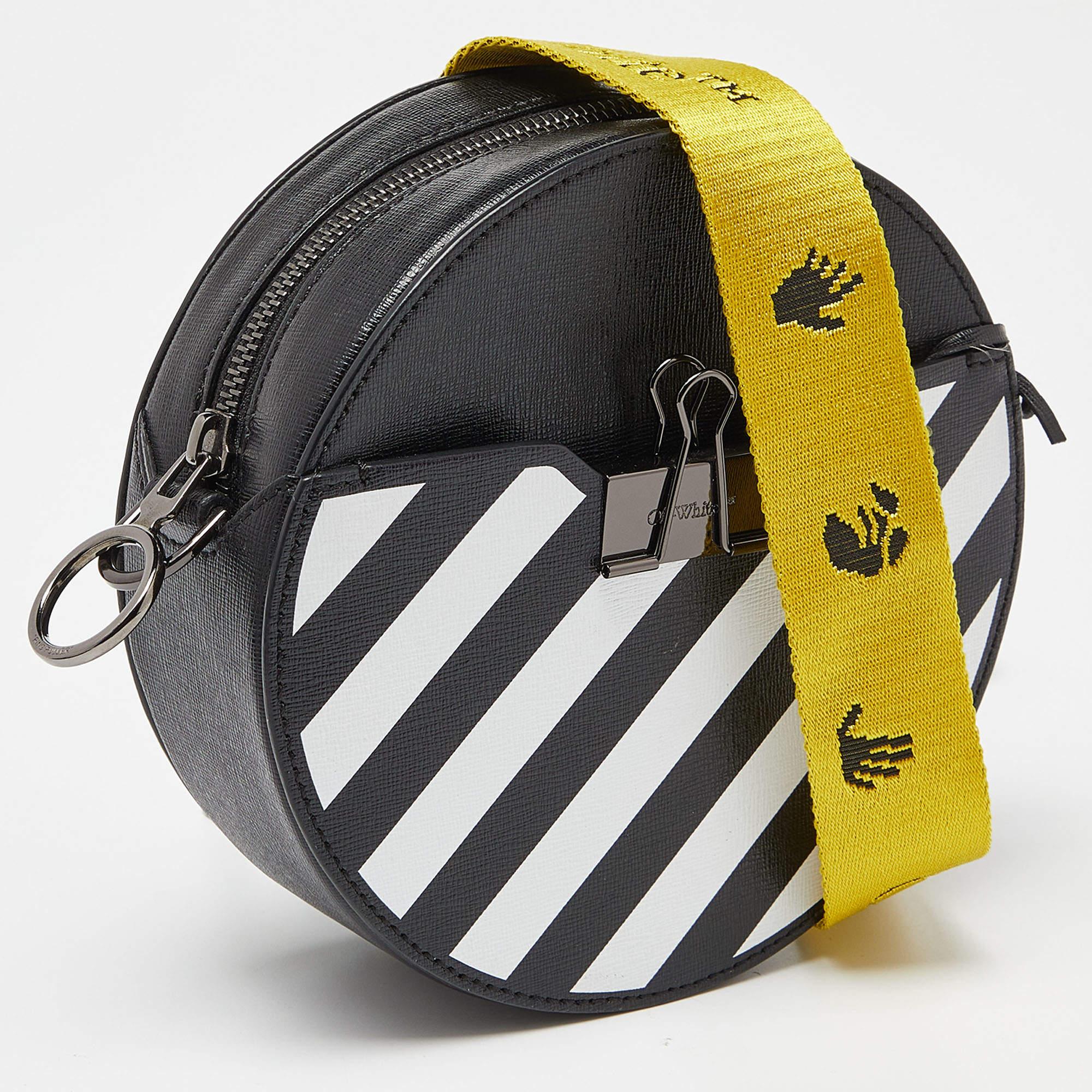 Off-White Black/White Diagonal Striped Leather Round Crossbody Bag 1